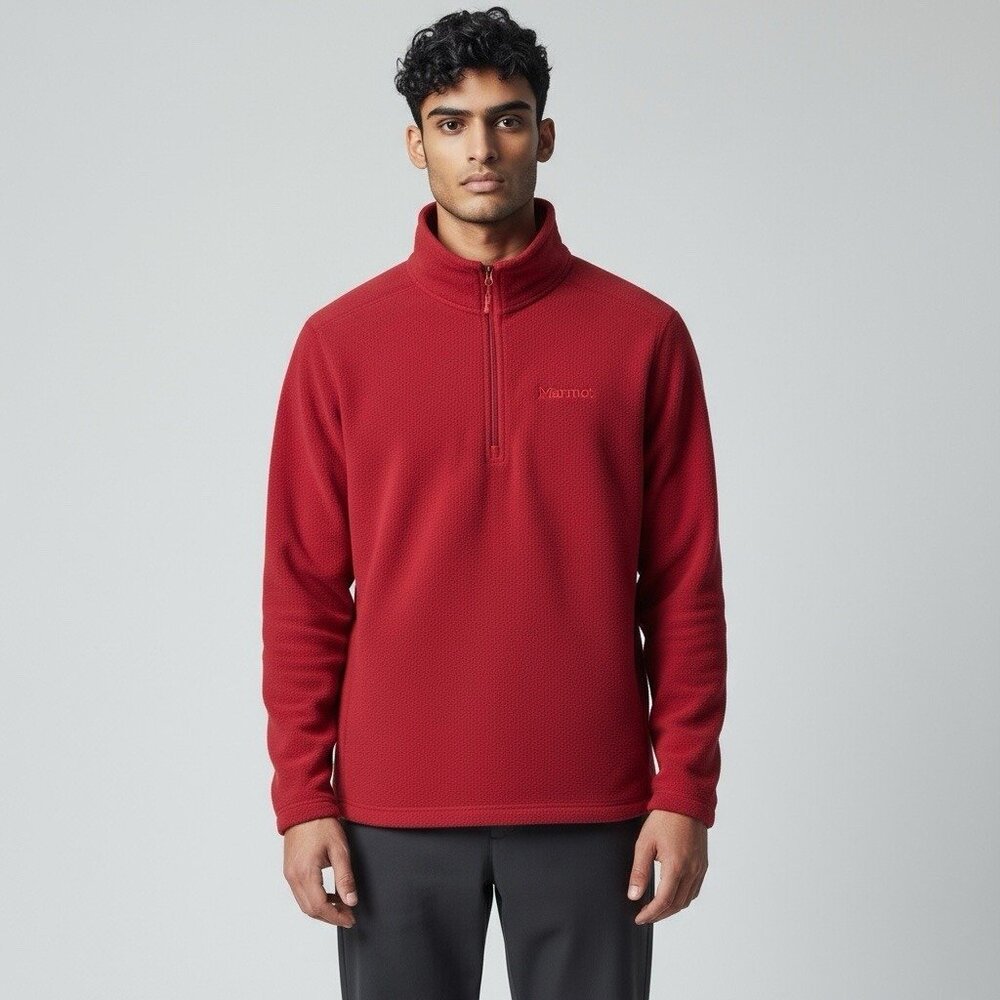 Marmot Men's M 1/4 Zip Lt. Weight Pullover Fleece Sweatshirt Red
